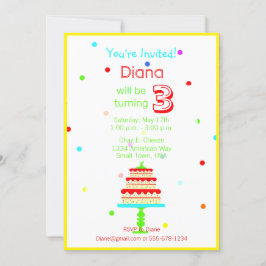 Födelsedagsfest för färgstarka barn inbjudningar