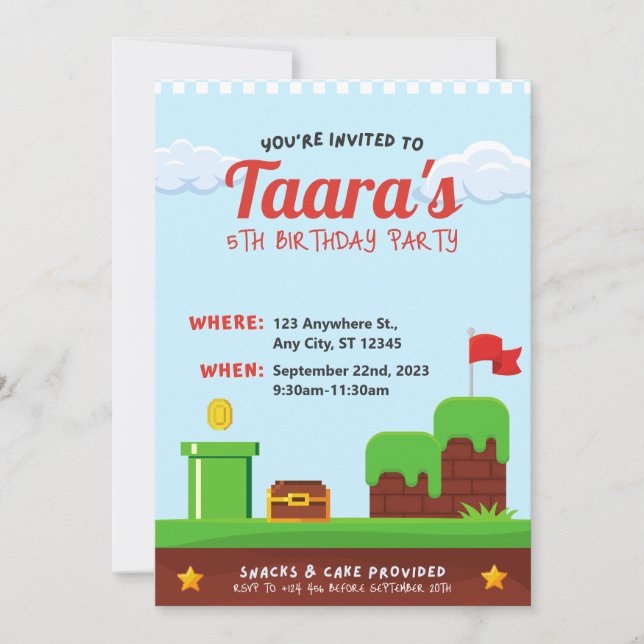 Födelsedagsfest för färgstarka barn - spelinbjudan inbjudningar (Framsida)