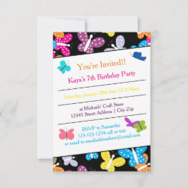 Födelsedagsfest för fjäril - 3 x 5-inbjudan inbjudningar