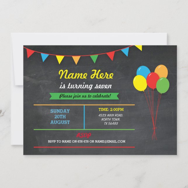 Födelsedagsfest för flickor och pojkar i alla åldr inbjudningar (Framsida)