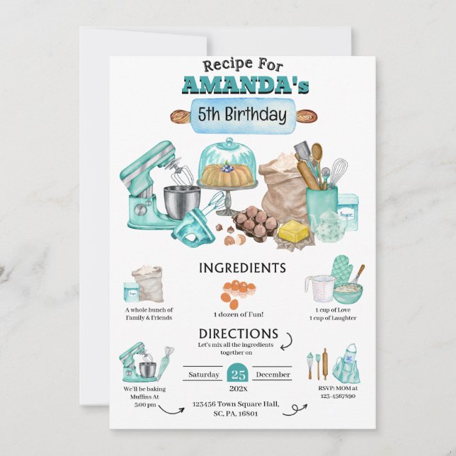 Födelsedagsfest för Födelsedagsfest Girly-kokning Inbjudningar (Framsida)