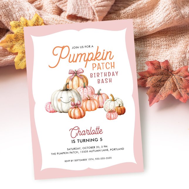 Födelsedagsfest för  för "Girl Pumpkin Patch Bows" Inbjudningar (Skapare uppladdad)