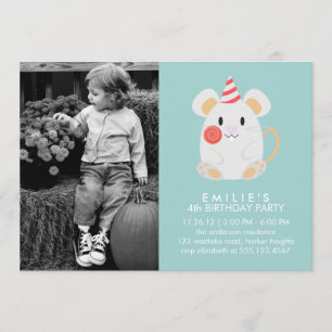 Födelsedagsfest för foto för cute Mouse Kids Photo Inbjudningar