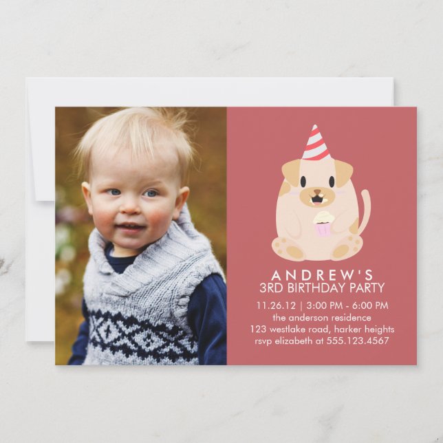 Födelsedagsfest för foto för Cute Puppy-Anpassning Inbjudningar (Framsida)