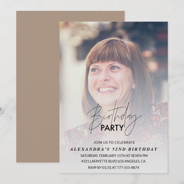 Födelsedagsfest för fotoinbjudan på 52:a födelseda inbjudningar (Fram/baksida)