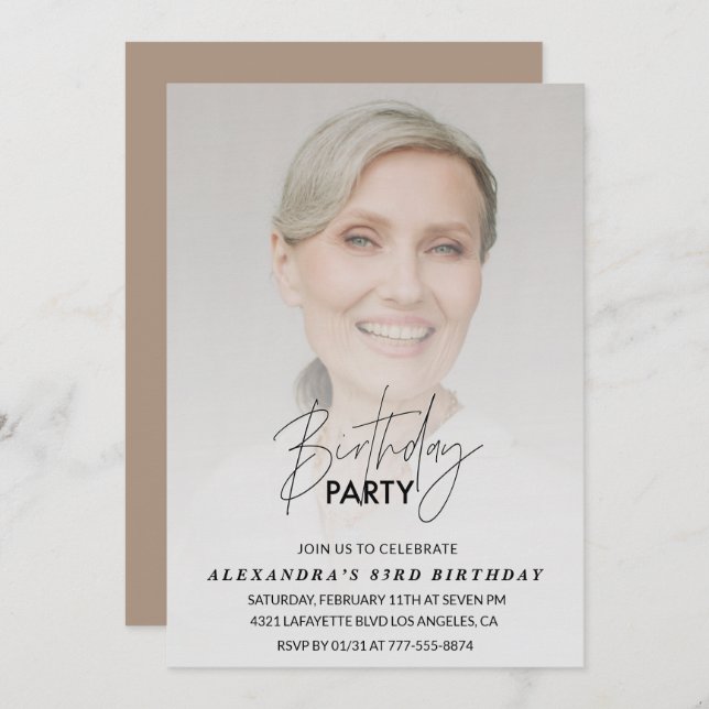 Födelsedagsfest för fotoinbjudan på 83:e födelseda inbjudningar (Fram/baksida)
