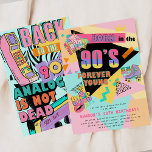 Födelsedagsfest för funky Retro 90 Inbjudningar<br><div class="desc">Ta en nostalgisk resa tillbaka till 90-talet med de här Funkyns återbjudanden! Med en sjudande bakgrund med flera färgader och goda återinspirerade illustrationer fångar inbjudan perfekt det väsentliga i decenniet, samtidigt som man håller ett modernt grepp. Typografin "Born på 90-talet - för unga" och en lättanpassad mall gör inbjudan till...</div>