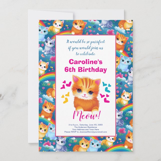 Födelsedagsfest för Girl Kittens på Rainbows Meddelande (Framsida)
