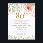 Födelsedagsfest för glitter 80th för vattenfärg<br><div class="desc">Denna elegant födelsedagsfestinbjudan är perfekt för den speciella dam roterande 80! Presentera rosa målningar för vattenfärg och elegant text,  är denna design säker att vara precis vad du söker efter. Tillfoga ditt specificerar snabbt och lätt till designen och tar hem din inbjudan i dag!</div>