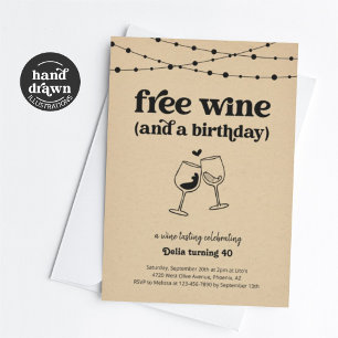 Födelsedagsfest för gratis Vin Tasting Funny Vuxen Inbjudningar