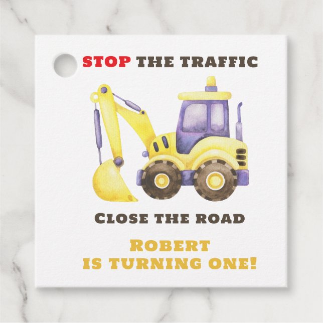 Födelsedagsfest för grävmaskiner i Lastbil Gåvor Etiketter (Framsida)