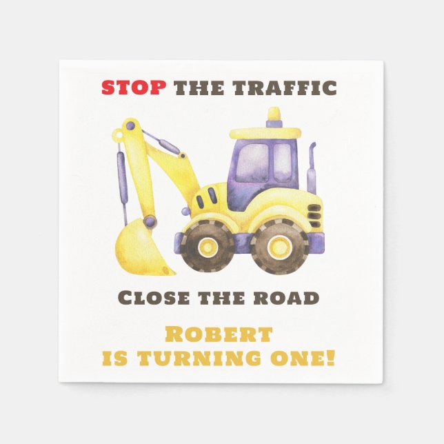 Födelsedagsfest för grävmaskiner i Lastbil Pappersservett (Framsidan)