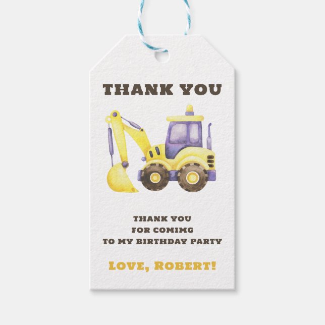 Födelsedagsfest för grävmaskiner i Lastbil Presentetikett (Framsidan)