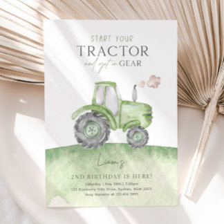 Födelsedagsfest för grönt Farm-traktor Inbjudningar