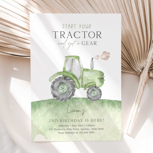 Födelsedagsfest för grönt Farm-traktor Inbjudningar (Skapare uppladdad)