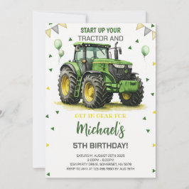 Födelsedagsfest för grönt Tractor Themme Inbjudningar