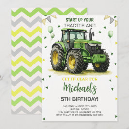Födelsedagsfest för grönt Tractor Themme Inbjudningar