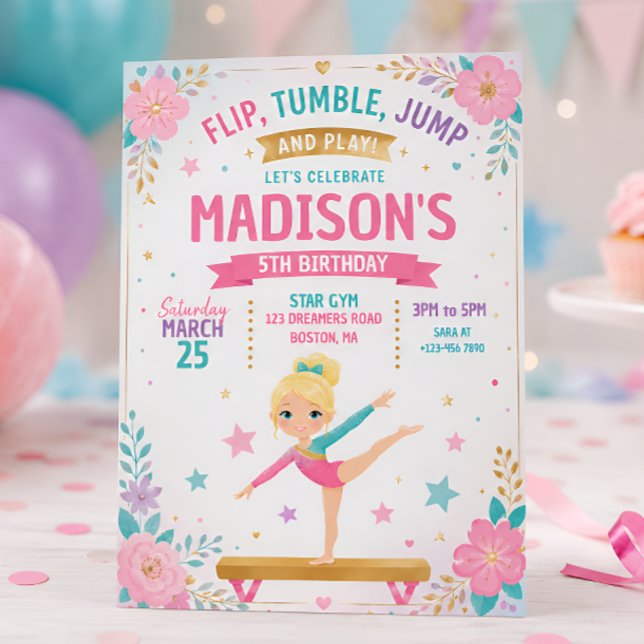 Födelsedagsfest för gymnastikflickor  inbjudningar (Skapare uppladdad)