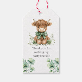 Födelsedagsfest för höglandskö för grönt presentetikett