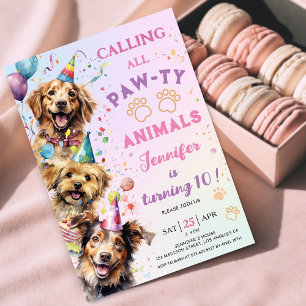 Födelsedagsfest för hundvalpsparty tjej 10-årsdag inbjudningar