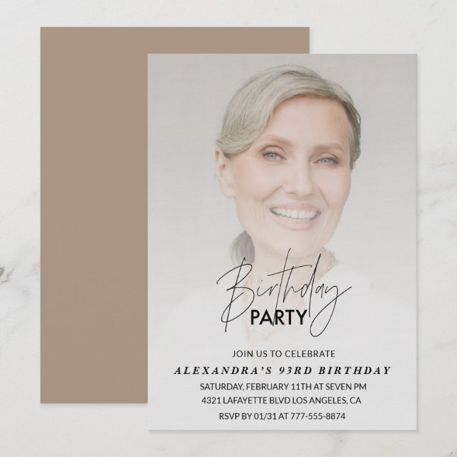 Födelsedagsfest för inbjudan till 93-årsdag för fo (Fram/baksida)