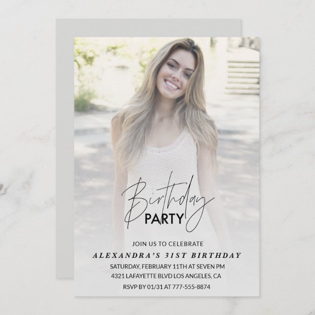 Födelsedagsfest för inbjudan till foto31a-födelsed (Fram/baksida)