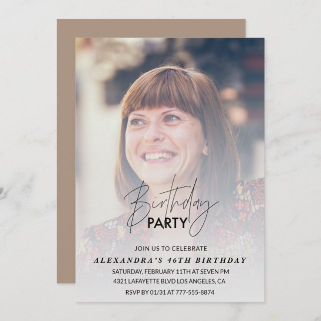 Födelsedagsfest för inbjudan till foto 46-årsdag (Fram/baksida)