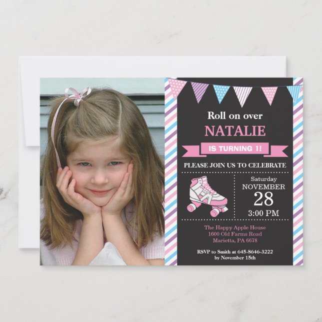 Födelsedagsfest för inbjudan till roller Skating B (Framsida)