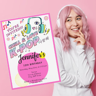 Födelsedagsfest för K-pop Music Star Koreapoptema Inbjudningar