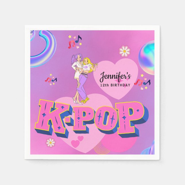 Födelsedagsfest för K-pop Music Star Koreapoptema Pappersservett (Framsidan)