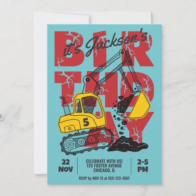 Födelsedagsfest för konstruktionstest för barn inbjudningar (Framsida)