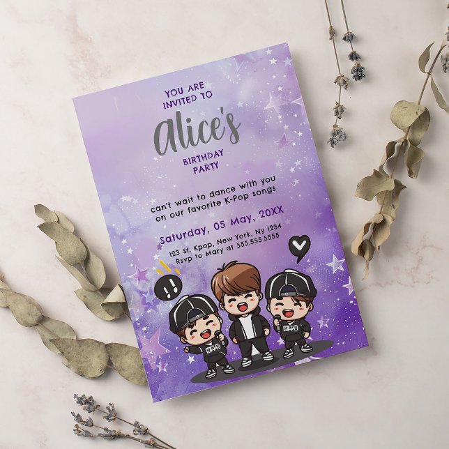 Födelsedagsfest för koreansk poppmusik, K-pop-band Inbjudningar (Skapare uppladdad)