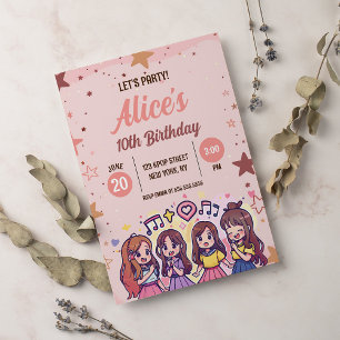 Födelsedagsfest för koreanska pop Music Star K-pop Inbjudningar