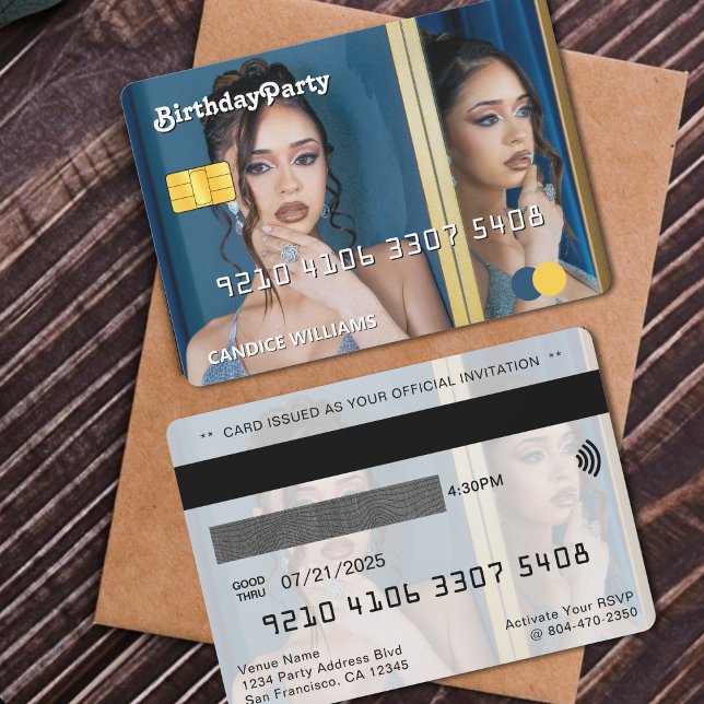 Födelsedagsfest för kreditkortfoto inbjudningar (Credit Card Photo Birthday Party
)