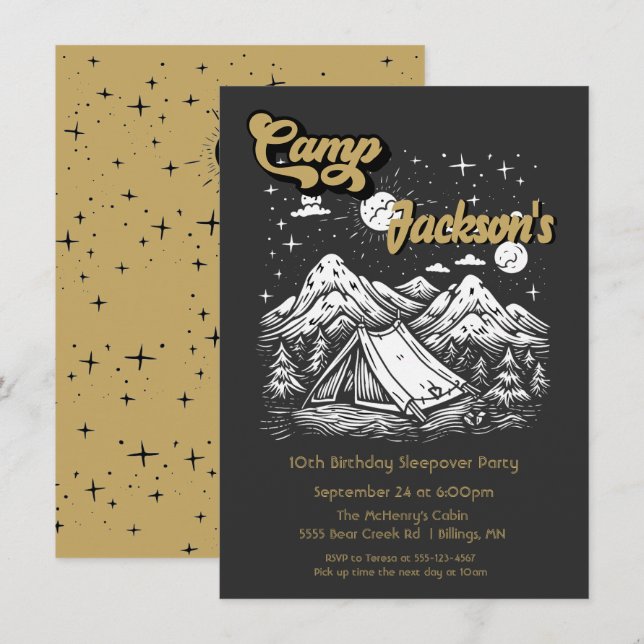 Födelsedagsfest för kvällskammare inbjudningar (Fram/baksida)