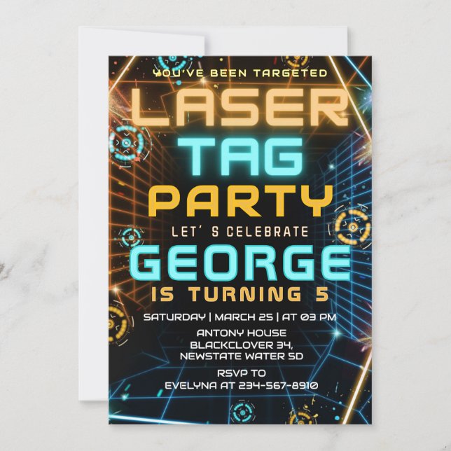 Födelsedagsfest för LaserMärkre-spel Inbjudningar (Framsida)