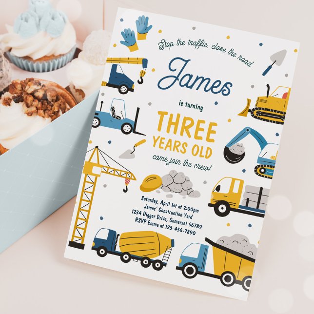 Födelsedagsfest för Lastbil-digger för byggwebbpla Inbjudningar (Skapare uppladdad)