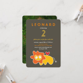 Födelsedagsfest för Lejon barnfoto i Cute Tecknad  Inbjudningar