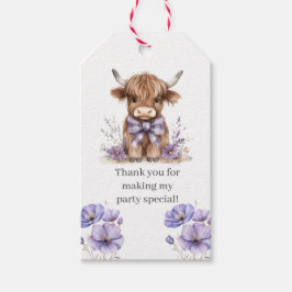 Födelsedagsfest för lila höglandskokor presentetikett