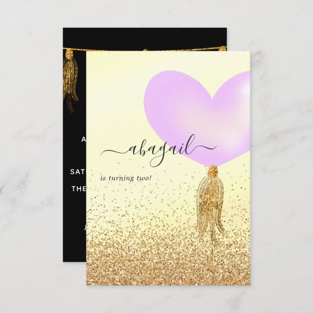 Födelsedagsfest för lila och Guld och Rosa Inbjudningar (Fram/baksida)