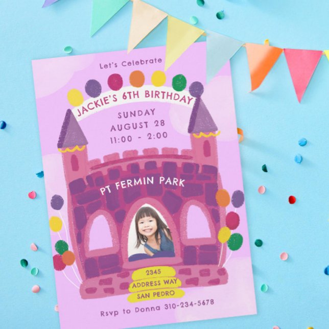 Födelsedagsfest för Lila Rosa Barn i Bouncy House Inbjudningar (Skapare uppladdad)