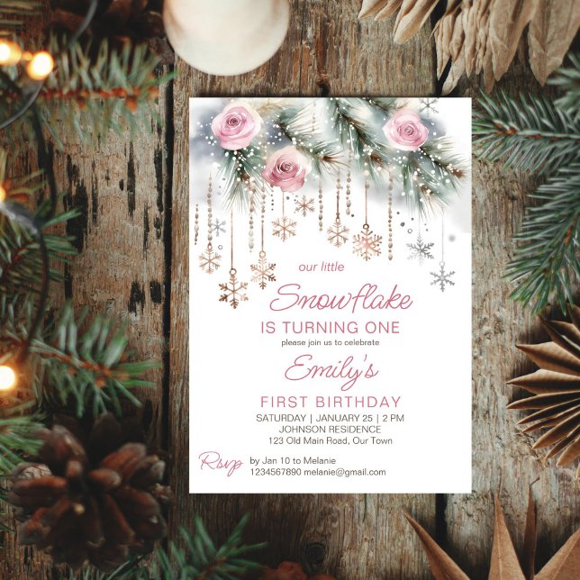 Födelsedagsfest för liten snöflinga vintern inbjudningar (Little snowflake winter wonderland birthday party editable template invitation digital download)