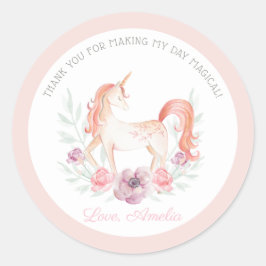 Födelsedagsfest för Magic Unicorn Flower Runt Klistermärke
