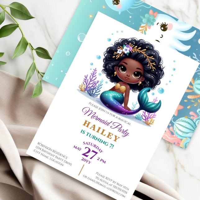 Födelsedagsfest för magisk Sjöjungfru Inbjudningar (Celebrate your little girl's special day with a customizable magical mermaid birthday party invite.)