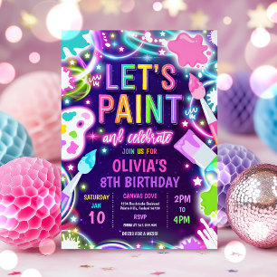 Födelsedagsfest för målning av Neon Glow Pottery Inbjudningar