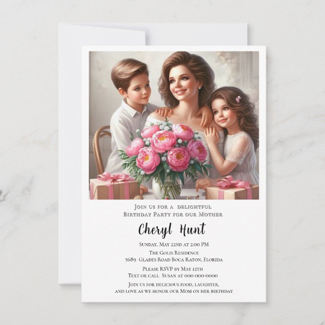 Födelsedagsfest för mamma familj  inbjudningar (Framsida)