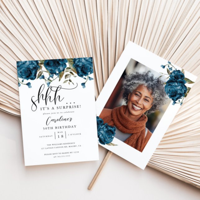 Födelsedagsfest för marin blå Blommigt Inbjudningar (Skapare uppladdad)