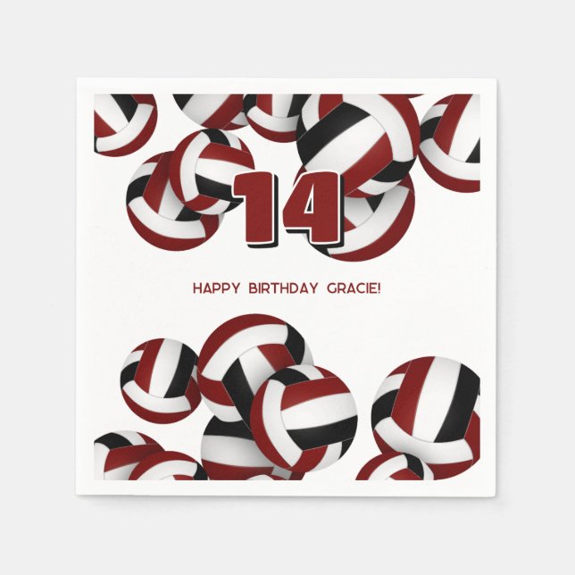 födelsedagsfest för maronsvart volleybollar pappersservett (Framsidan)