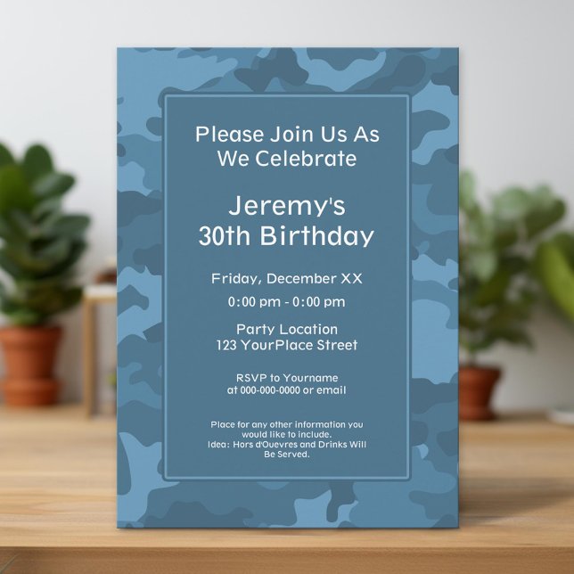 Födelsedagsfest för militärt tema i Camo Inbjudningar (Unique Invitation)