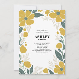 Födelsedagsfest för Modern Blommigt i Gult Inbjudningar